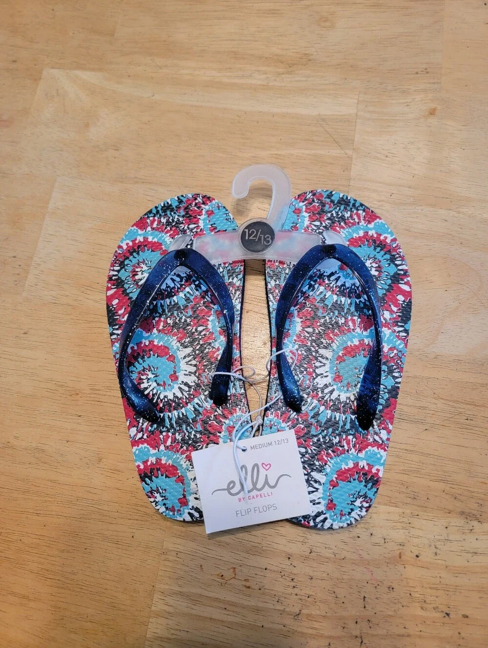 Girl's Elli Red, White, Blue  Multi Spiral Print Flip Flops Size 12-13